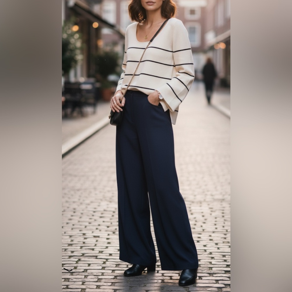 H&M edition lux Cream and Black Striped Sweater. Very heavy. Size XL.
